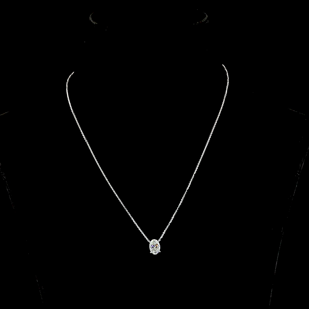 1.53 CT Oval Lab Grown Diamond Solitaire Necklace Pendant 18" (F Color and VS1 Clarity)