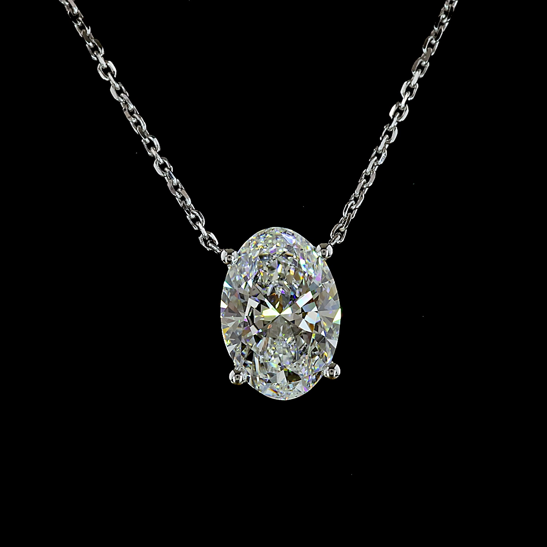 2.03 CT Oval Lab Grown Diamond Solitaire Necklace Pendant 18" (E Color and VS1 Clarity)