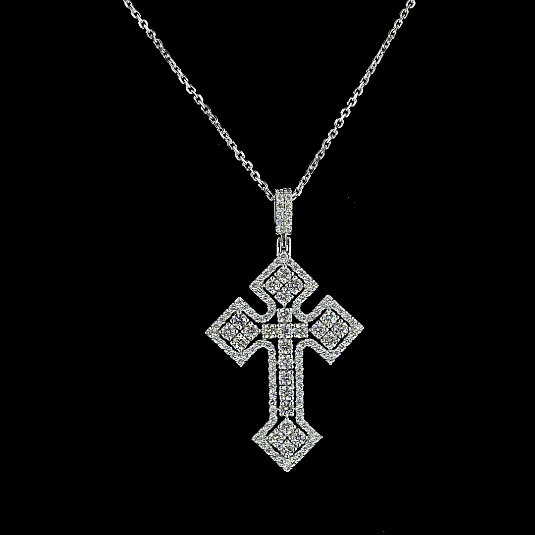 1.31 CTTW Round Lab Grown Diamond Cross Necklace Pendant 18" (E Color and VS1 Clarity)