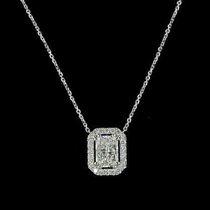 1.72 CTTW Radiant Lab Diamond Halo Necklace Pendant (E Color and VS1 Clarity)