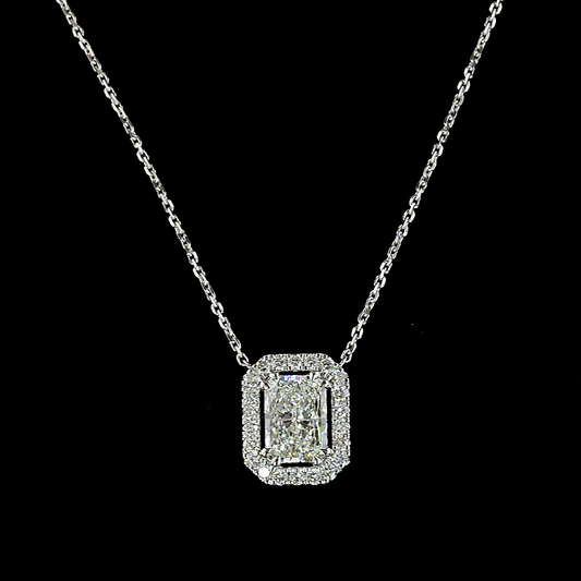 1.72 CTTW Radiant Lab Diamond Halo Necklace Pendant (E Color and VS1 Clarity)