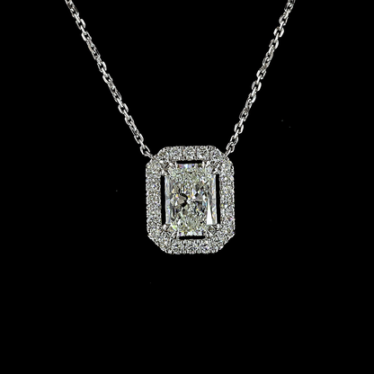 1.72 CTTW Radiant Lab Diamond Halo Necklace Pendant (E Color and VS1 Clarity)