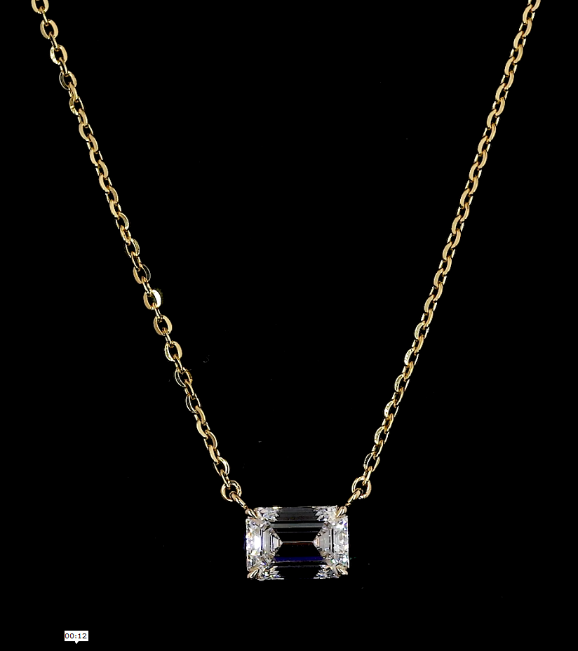 2.01 CT Emerald Lab Diamond Solitaire Necklace Pendant 18" 14k Yellow Gold (G/F/E Color and VVS2/VS1/VS2 Clarity)