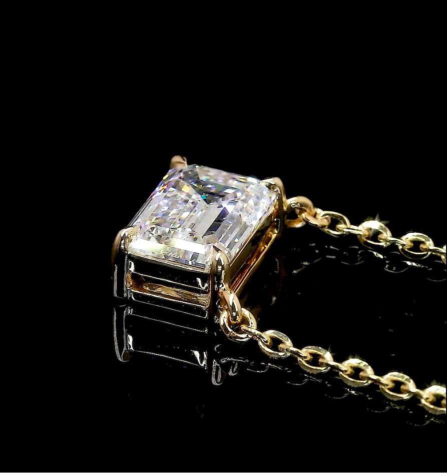 2.01 CT Emerald Lab Diamond Solitaire Necklace Pendant 18" 14k Yellow Gold (G/F/E Color and VVS2/VS1/VS2 Clarity)