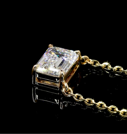 2.01 CT Emerald Lab Diamond Solitaire Necklace Pendant 18" 14k Yellow Gold (G/F/E Color and VVS2/VS1/VS2 Clarity)