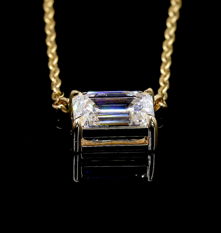 2.01 CT Emerald Lab Diamond Solitaire Necklace Pendant 18" 14k Yellow Gold (G/F/E Color and VVS2/VS1/VS2 Clarity)