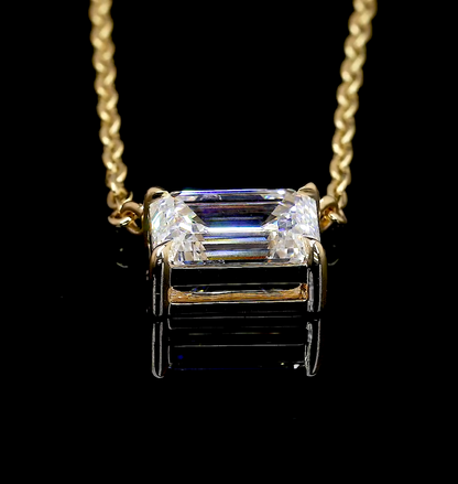 2.01 CT Emerald Lab Diamond Solitaire Necklace Pendant 18" 14k Yellow Gold (G/F/E Color and VVS2/VS1/VS2 Clarity)