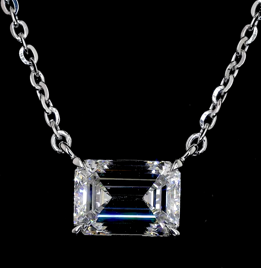 2.00 CT Emerald Lab Diamond Solitaire Necklace Pendant 18" 14k White Gold (F/G/E/D Color and VS1/VS2/VVS2 Clarity)