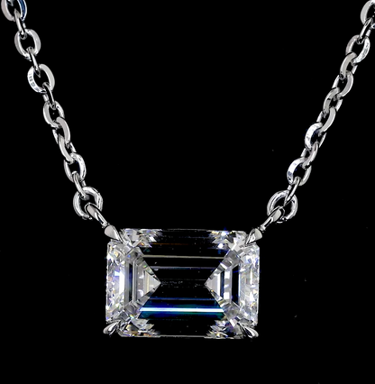 2.00 CT Emerald Lab Diamond Solitaire Necklace Pendant 18" 14k White Gold (F/G/E/D Color and VS1/VS2/VVS2 Clarity)