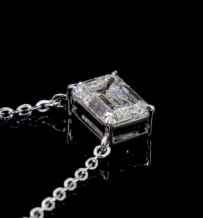 2.00 CT Emerald Lab Diamond Solitaire Necklace Pendant 18" 14k White Gold (F/G/E/D Color and VS1/VS2/VVS2 Clarity)