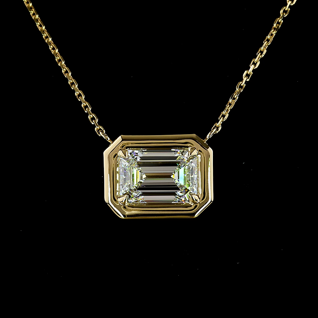 2.00 CT Emerald Lab Grown Diamond Solitaire Necklace Pendant 16.5" (E Color and VS1 Clarity)