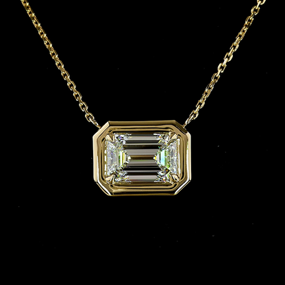 2.00 CT Emerald Lab Grown Diamond Solitaire Necklace Pendant 16.5" (E Color and VS1 Clarity)