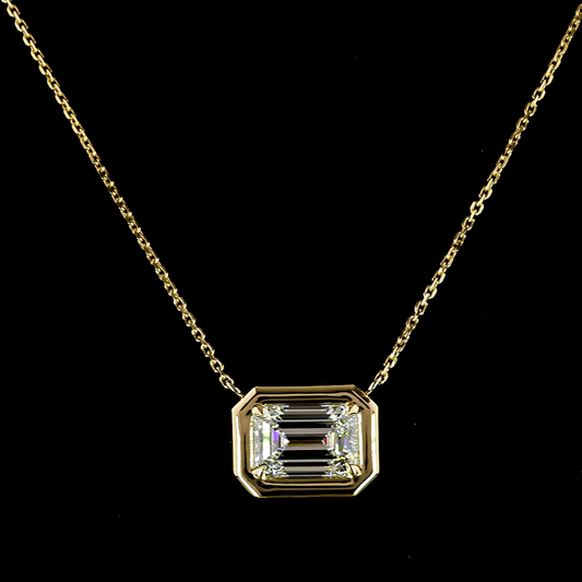 2.07 CT Emerald Lab Grown Diamond Solitaire Necklace Pendant 16.5" (F Color and VS2 Clarity)