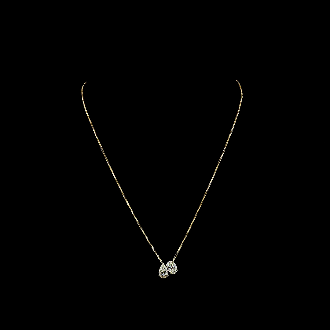 2.05 CTTW Pear Lab Grown Diamond Toi et Moi Necklace Pendant 18" (E Color and VS2 Clarity)