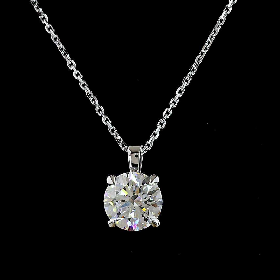 1.51 CT Round Lab Grown Diamond Solitaire Necklace Pendant 16.5" (E Color and VVS2 Clarity)