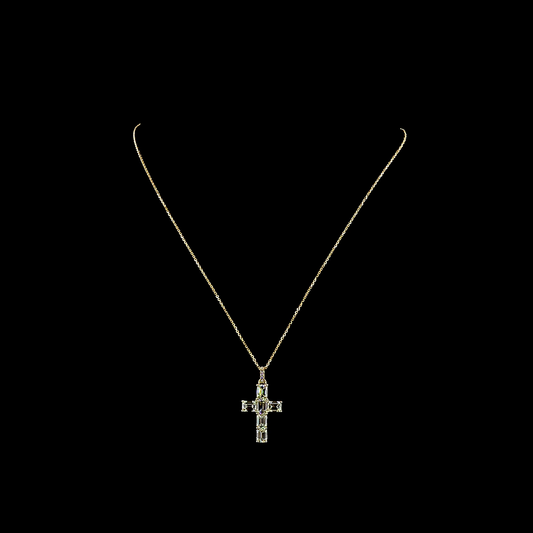 3.36 CTTW Emerald Lab Grown Diamond Cross Necklace Pendant 18" (E Color and VS1 Clarity)