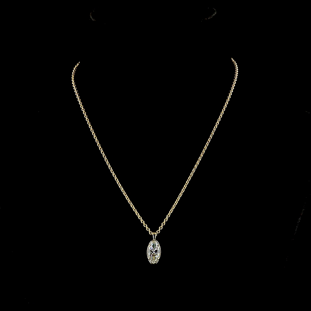 2.10 CT MO Lab Grown Diamond Solitaire Necklace Pendant 16" (E Color and VS1 Clarity)