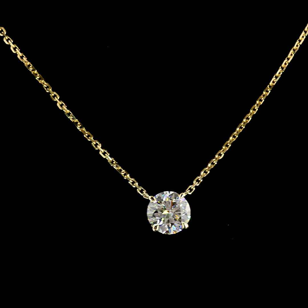 1.02 CT Round Lab Grown Diamond Solitaire Necklace Pendant 17" (E Color and VS1 Clarity)