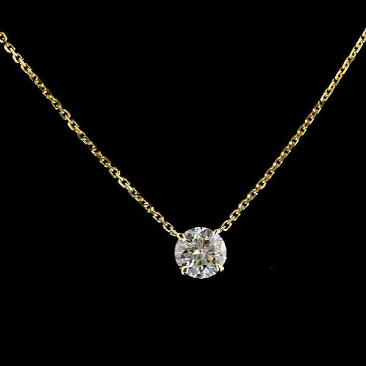 1.00 CT Round Lab Grown Diamond Solitaire Necklace Pendant 17" (E Color and VS1 Clarity)