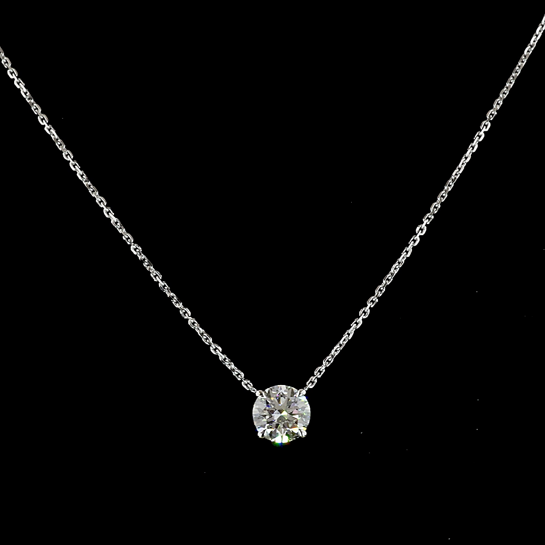 1.03 CT Round Lab Grown Diamond Solitaire Necklace Pendant 17" (D Color and VS2 Clarity)