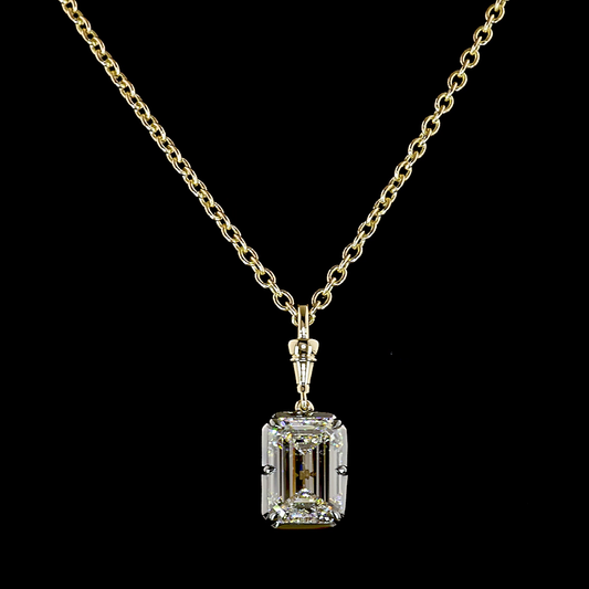 3.04 CT Emerald Lab Grown Diamond Solitaire Necklace Pendant 16.5" (E Color and VVS2 Clarity)