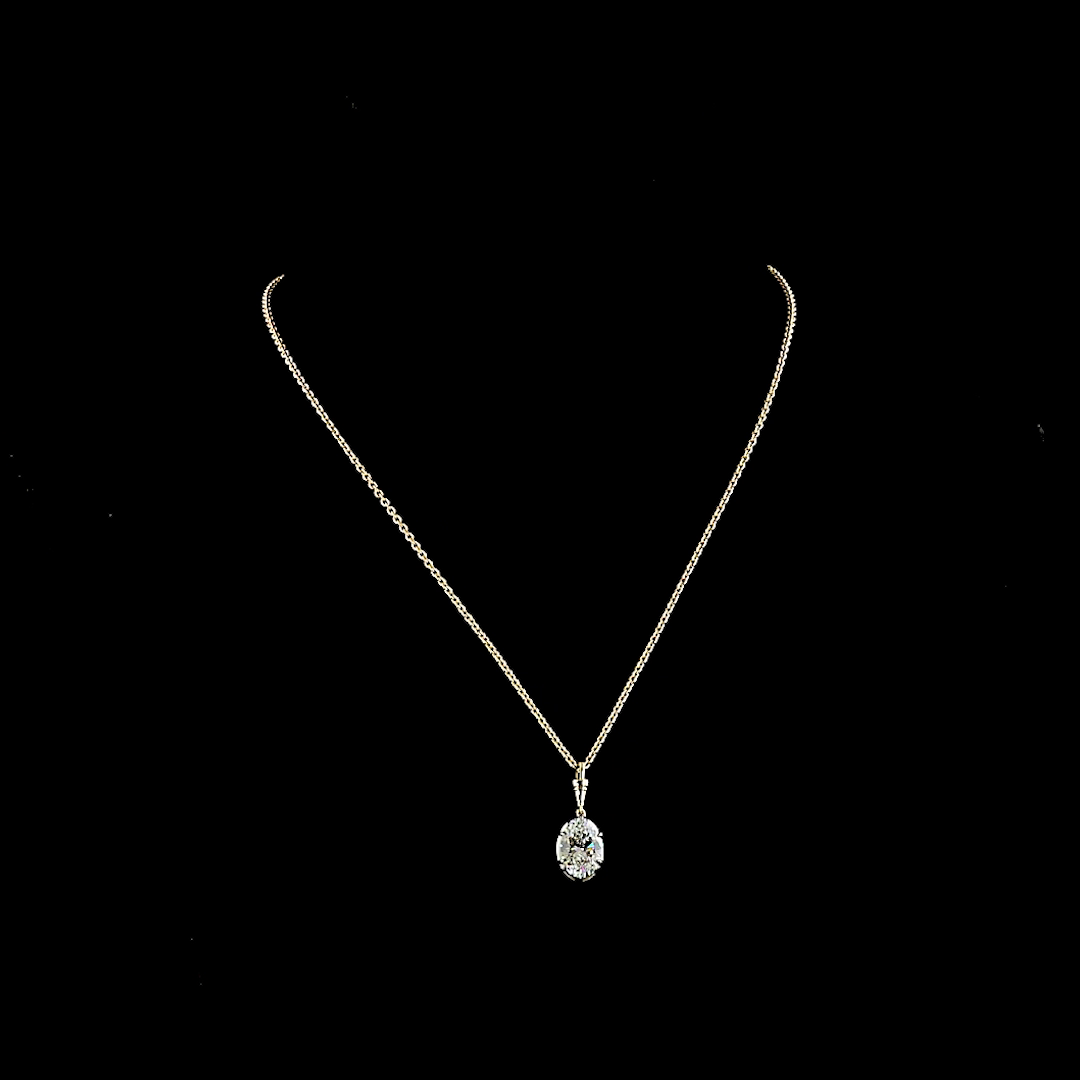 3.06 CT Oval Lab Grown Diamond Solitaire Necklace Pendant 16.5" (E Color and VVS2 Clarity)