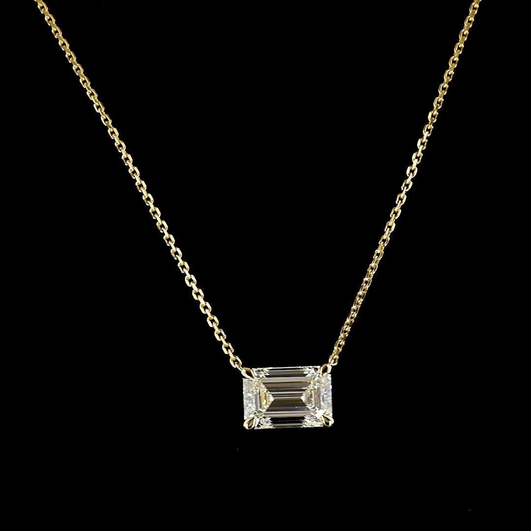 2.08 CT Emerald Lab Grown Diamond Solitaire Necklace Pendant 18" (F Color and VS1 Clarity)