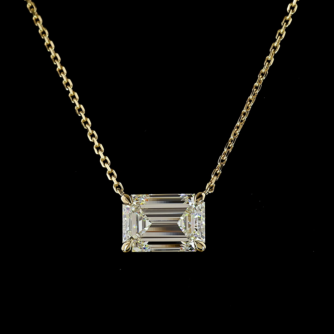2.08 CT Emerald Lab Grown Diamond Solitaire Necklace Pendant 18" (F Color and VS1 Clarity)
