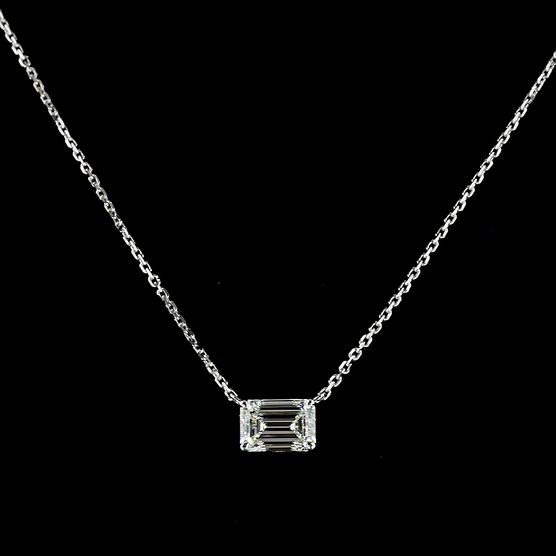 1.08 CT Emerald Lab Grown Diamond Solitaire Necklace Pendant 18" (E Color and VVS2 Clarity)