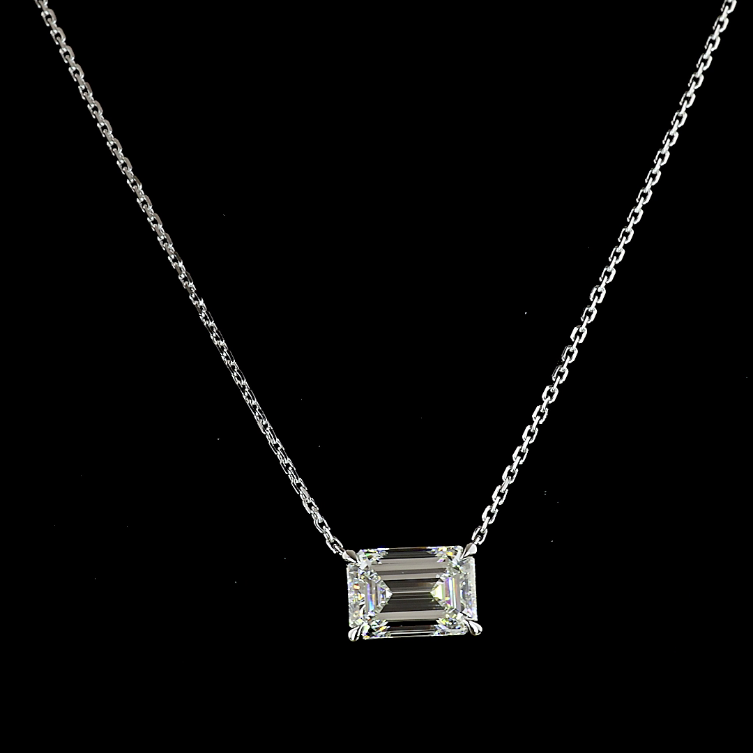 2.00 CT Emerald Lab Grown Diamond Solitaire Necklace Pendant 18" (F Color and VS1 Clarity)