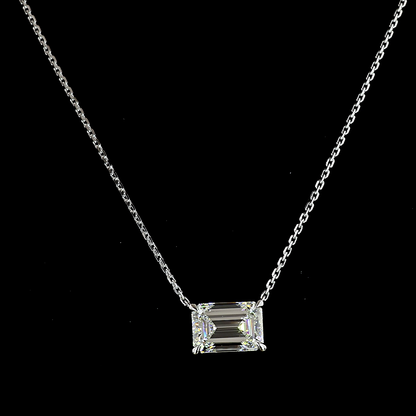 2.00 CT Emerald Lab Grown Diamond Solitaire Necklace Pendant 18" (F Color and VS1 Clarity)