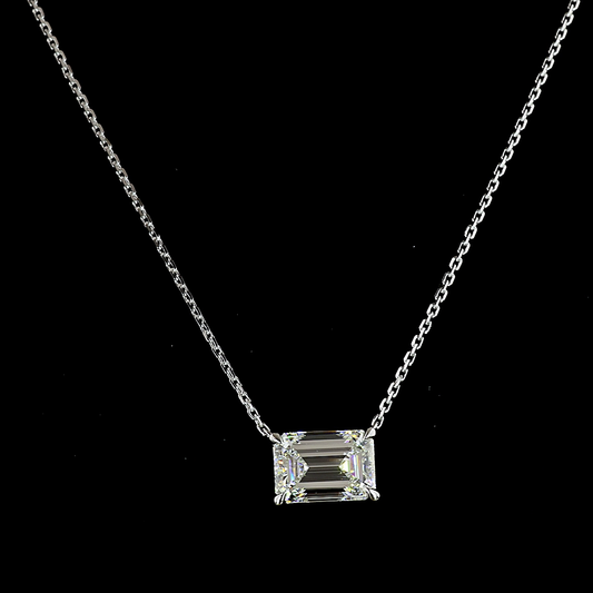 2.00 CT Emerald Lab Grown Diamond Solitaire Necklace Pendant 18" (F Color and VS1 Clarity)