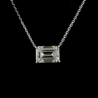 2.00 CT Emerald Lab Grown Diamond Solitaire Necklace Pendant 18" (F Color and VS1 Clarity)