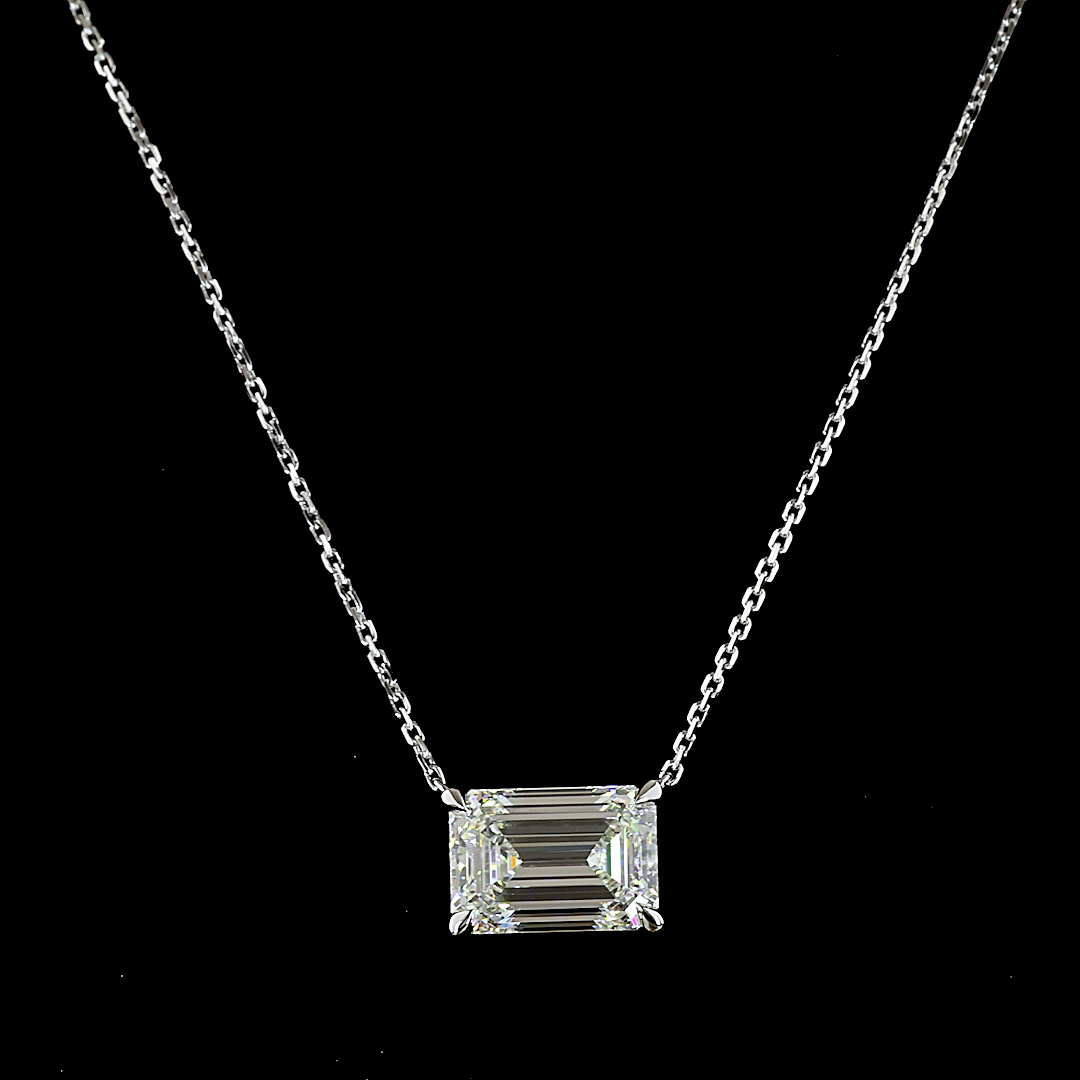 3.08 CT Emerald Lab Grown Diamond Solitaire Necklace Pendant 18" (F Color and VS1 Clarity)