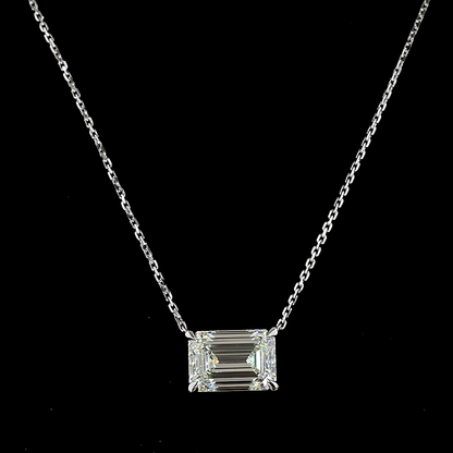3.08 CT Emerald Lab Grown Diamond Solitaire Necklace Pendant 18" (F Color and VS1 Clarity)