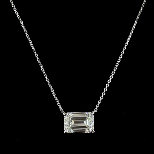 3.08 CT Emerald Lab Grown Diamond Solitaire Necklace Pendant 18" (F Color and VS1 Clarity)