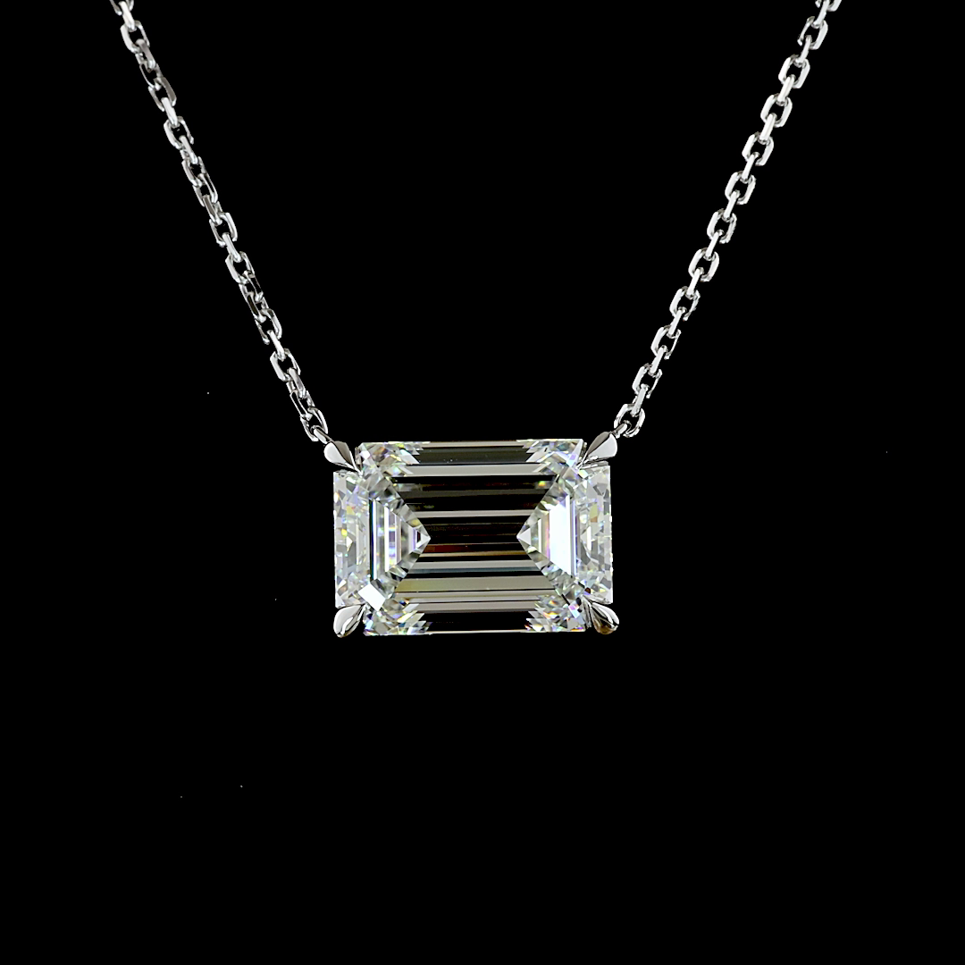 3.08 CT Emerald Lab Grown Diamond Solitaire Necklace Pendant 18" (F Color and VS1 Clarity)