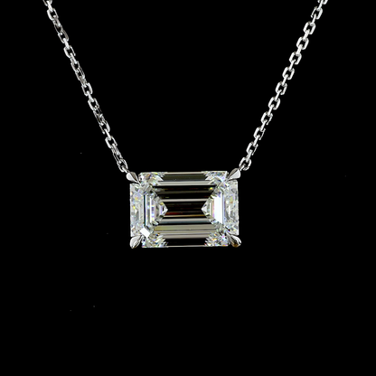 3.08 CT Emerald Lab Grown Diamond Solitaire Necklace Pendant 18" (F Color and VS1 Clarity)