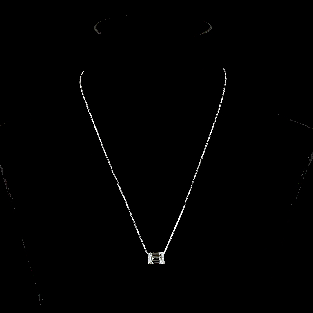 3.08 CT Emerald Lab Grown Diamond Solitaire Necklace Pendant 18" (F Color and VS1 Clarity)