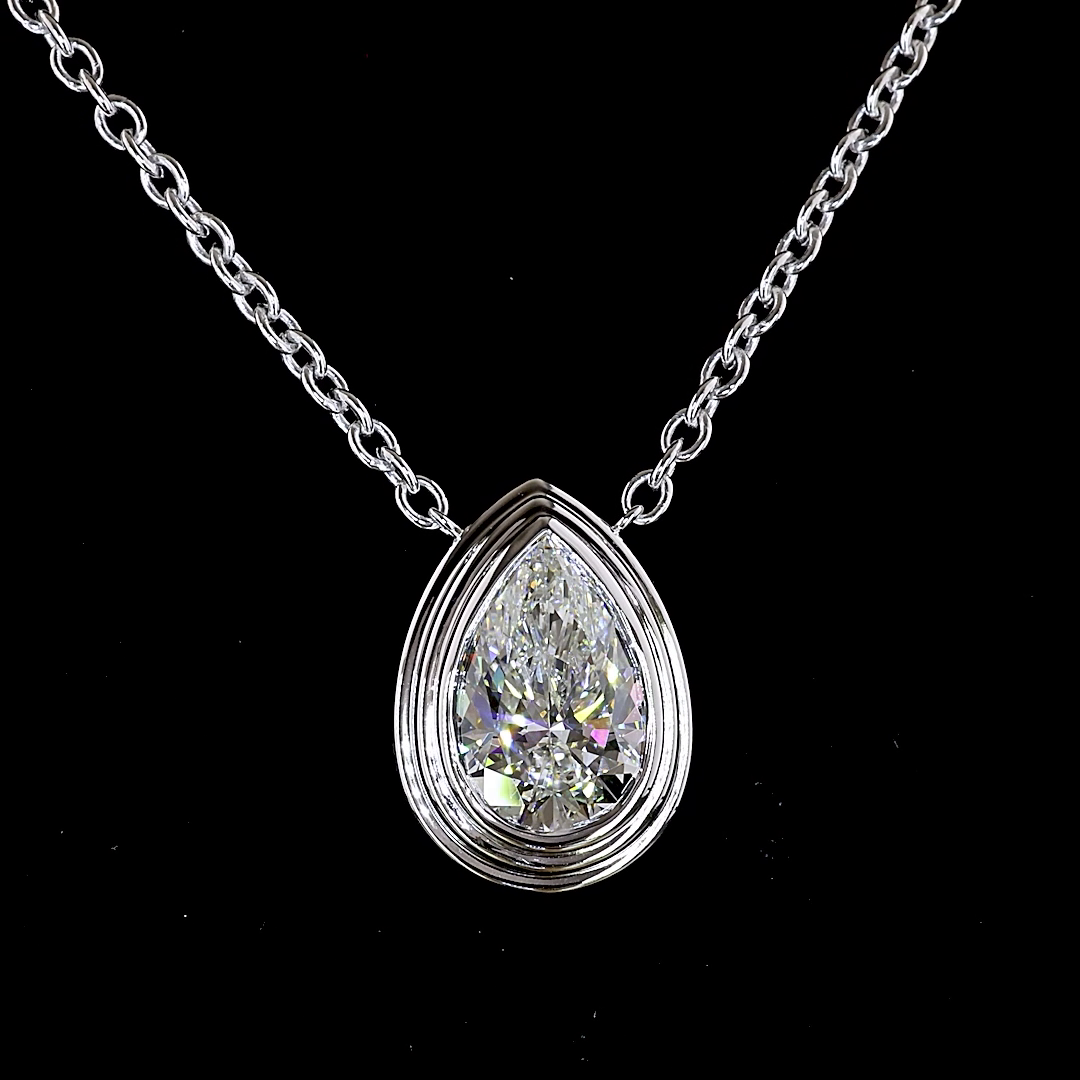 2.05 CT Pear Lab Grown Diamond Solitaire Necklace Pendant 16" (E Color and VS2 Clarity)
