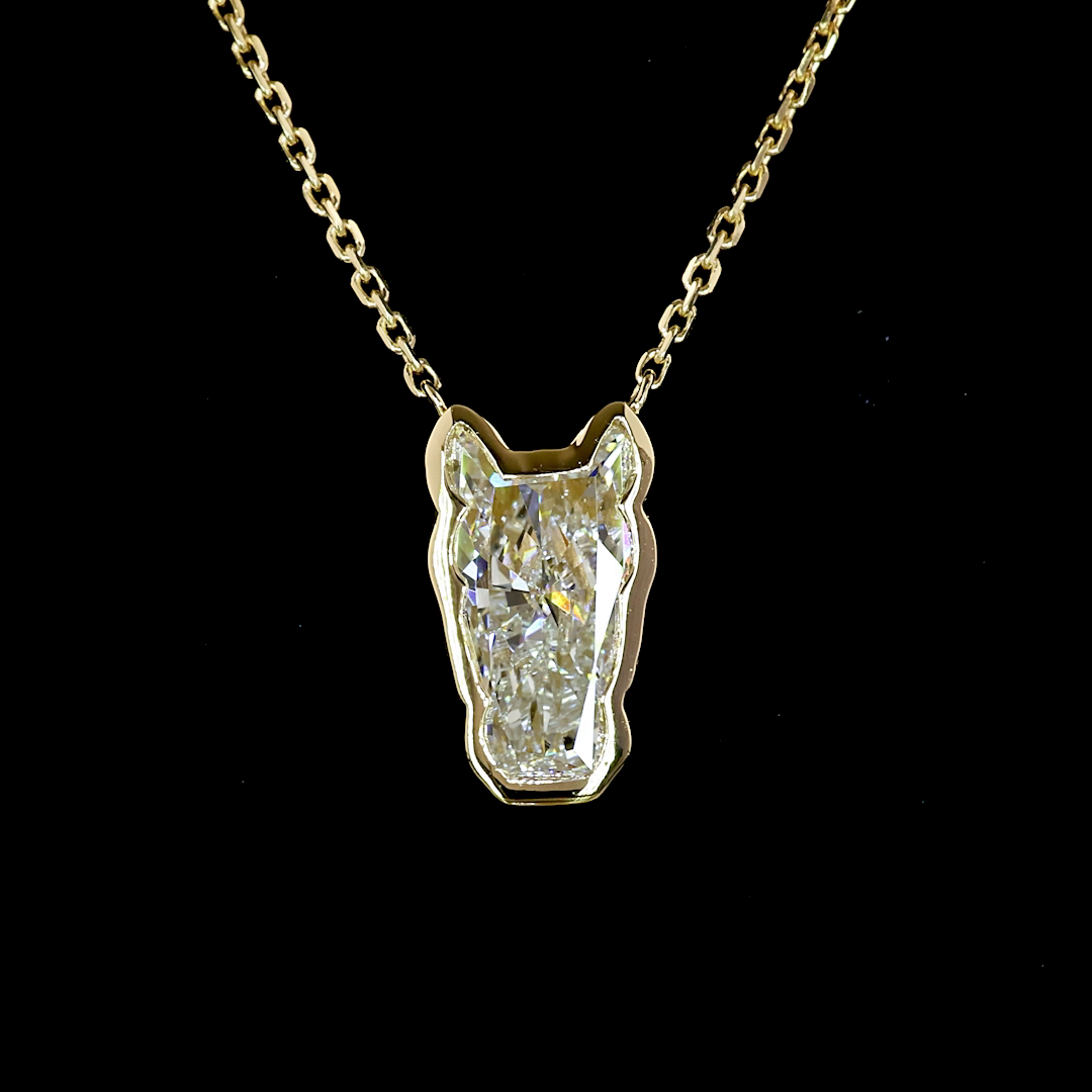 1.50 CT Horse Lab Grown Diamond Solitaire Necklace Pendant 18" (E Color and VS1 Clarity)
