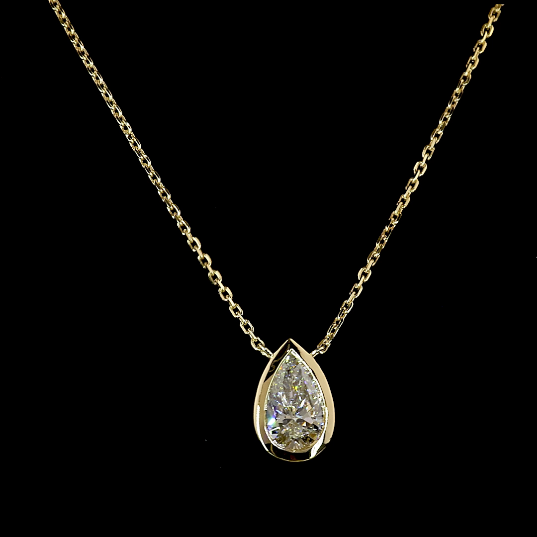 1.01 CT Pear Lab Grown Diamond Solitaire Necklace Pendant 18" (E Color and VVS2 Clarity)