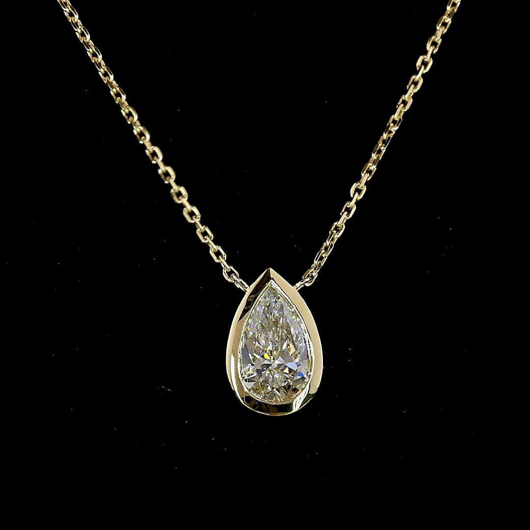1.01 CT Pear Lab Grown Diamond Solitaire Necklace Pendant 18" (E Color and VVS2 Clarity)