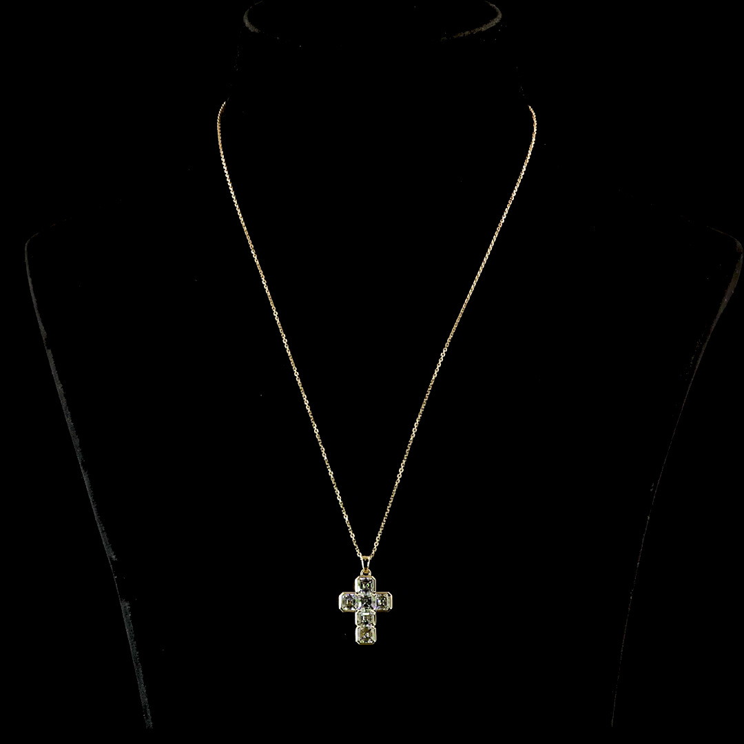 3.04 CTTW Asscher Lab Grown Diamond Cross Necklace Pendant (E Color and VS1 Clarity)