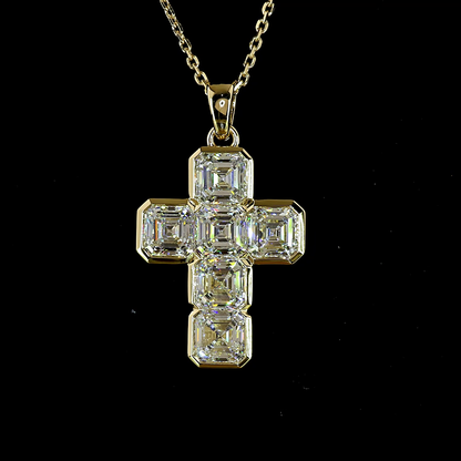 3.04 CTTW Asscher Lab Grown Diamond Cross Necklace Pendant (E Color and VS1 Clarity)