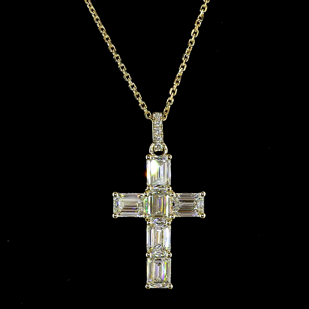 3.30 CTTW Emerald Lab Grown Diamond Cross Necklace Pendant (F Color and VVS2 Clarity)