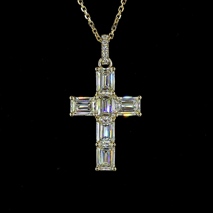 3.30 CTTW Emerald Lab Grown Diamond Cross Necklace Pendant (F Color and VVS2 Clarity)