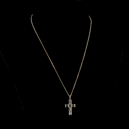 3.30 CTTW Emerald Lab Grown Diamond Cross Necklace Pendant (F Color and VVS2 Clarity)