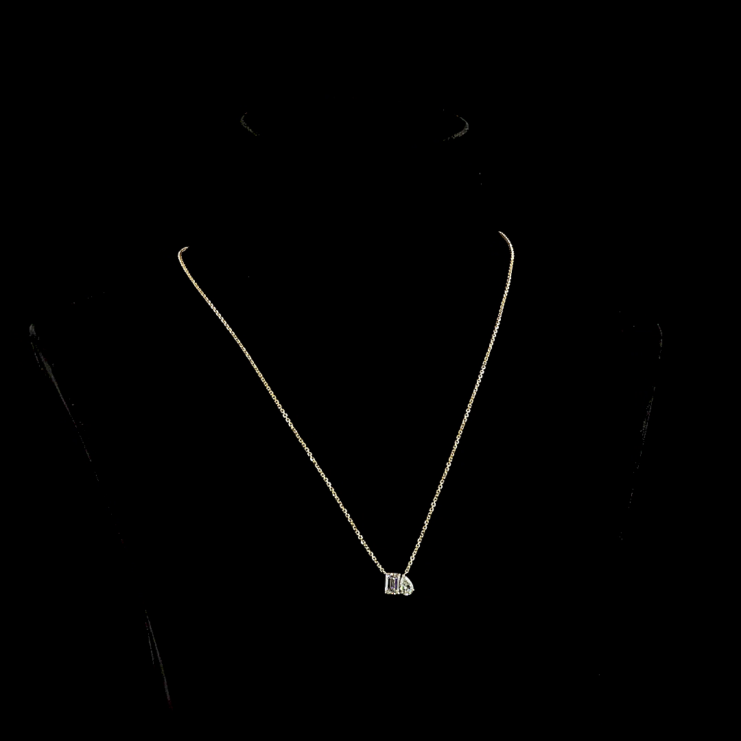 1.24 CTTW Emerald Lab Grown Diamond Toi et Moi Necklace Pendant 18" (E Color and VS1 Clarity)