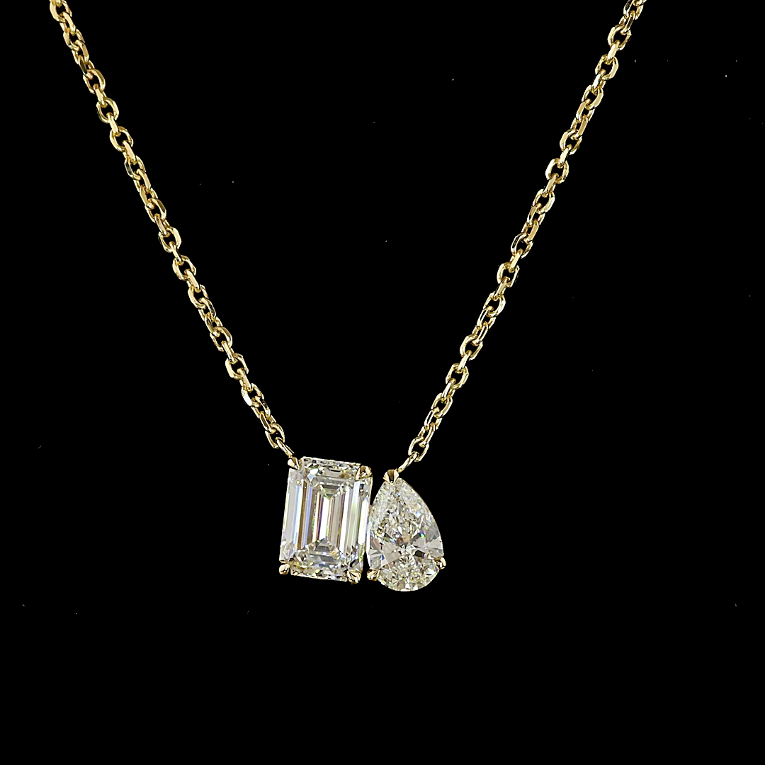 1.24 CTTW Emerald Lab Grown Diamond Toi et Moi Necklace Pendant 18" (E Color and VS1 Clarity)